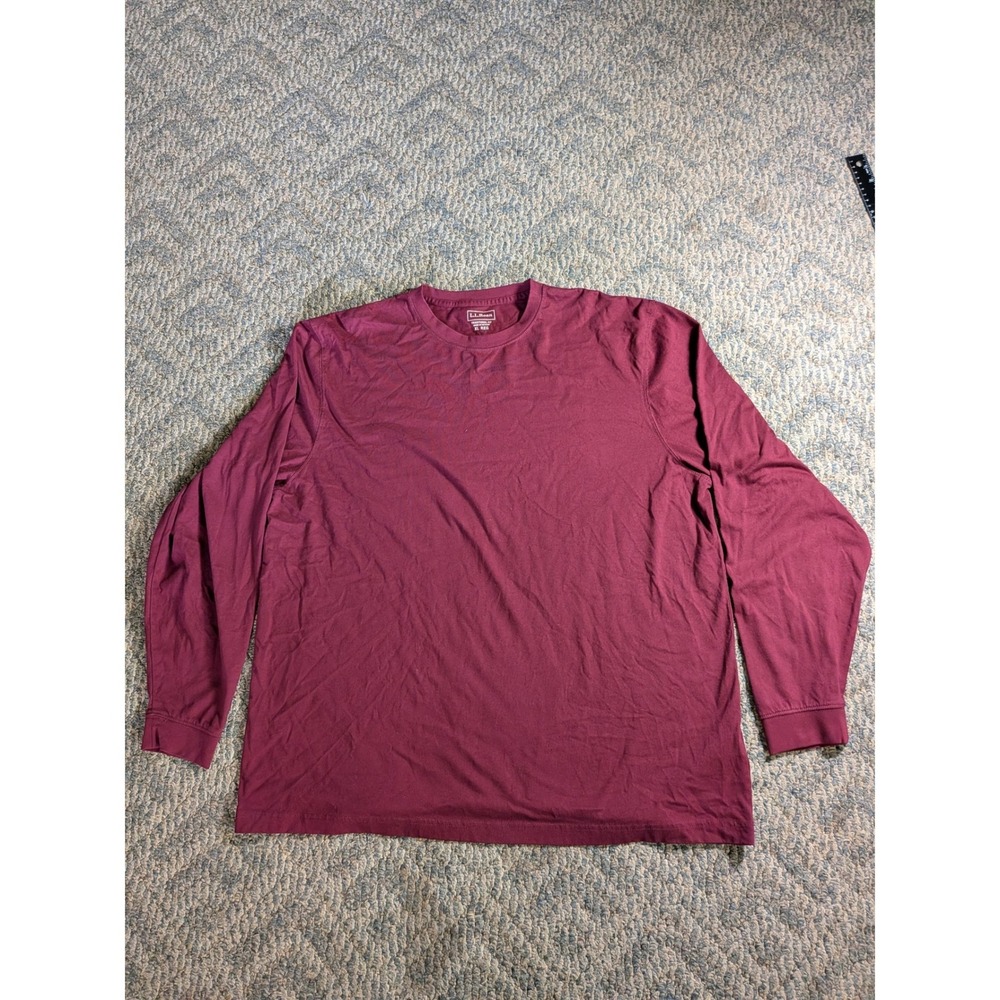 LL Bean Mens XL Regular Long Sleeve T-Shirt Burgundy Cotton Traditional Fit